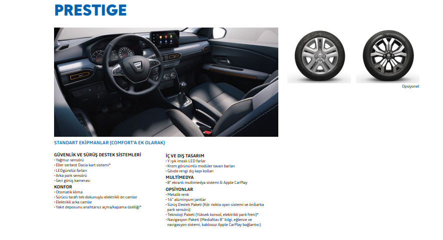 2022 Model Dacia Yeni Sandero Stepway Prestige Donanim