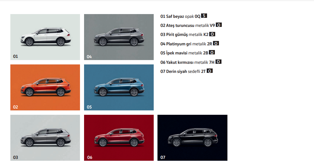 2022 Model Volkswagen Tiguan Allspace Renk Secenekleri