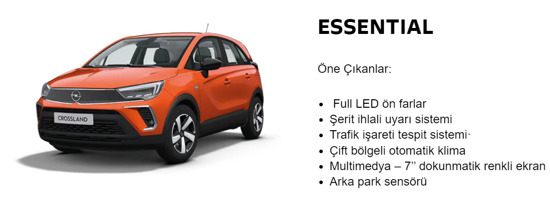 2022 Model Opel Yeni Crossland Essential